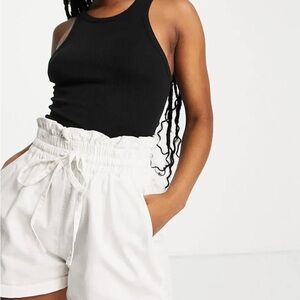 Missguided White High Waist Drawstring Shorts